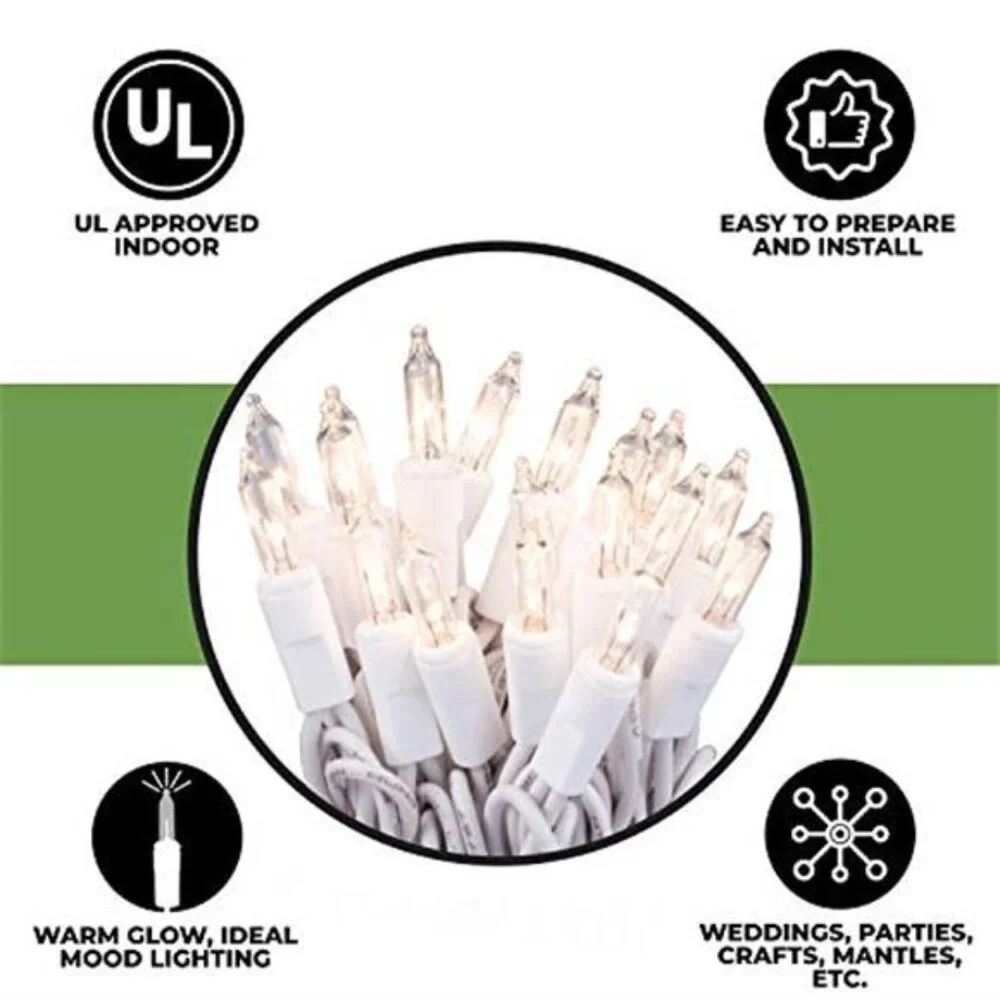 Christmas String Lights 35 Clear Indoor White Wire 7.5 Foot Holiday Decor Lights